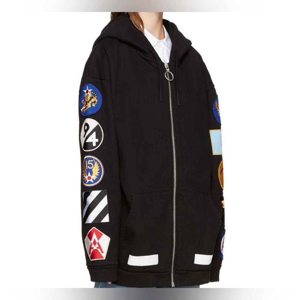 OFF-WHITE DIAGONAL Patches Full Zip Hoodie Super Oversized XXS Unisex